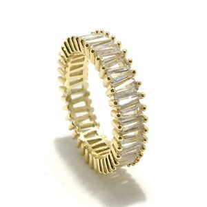Eternity Ring Size 6.75 Yellow Gold Tone Faux Diamond Clear Rhinestones